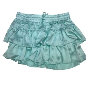 Aqua Tiered Ruffle Mini Skirt with Elastic Waist and Tie